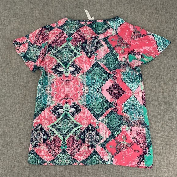 NY Collection Cute Lightweight Blouse Pink Green Round Neck Petite Small - Picture 10 of 12